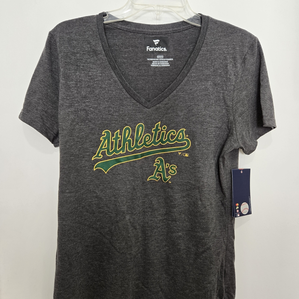 NWT Fanatics MLB Gray Graphic Oakland Athletic A's V-Neck Women's T-shirt